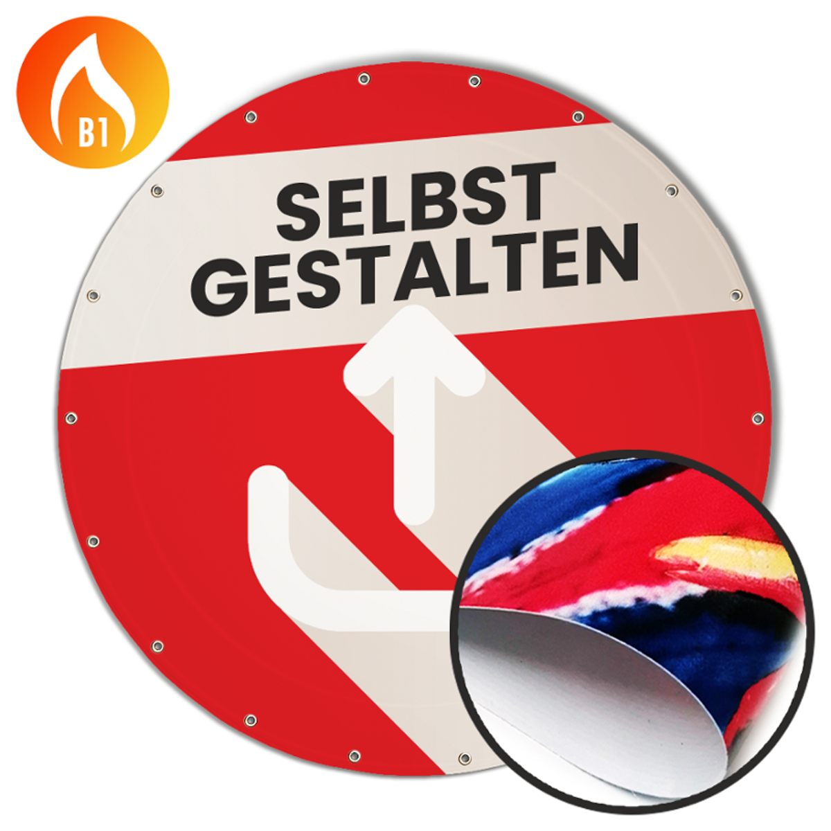 Runde Banner selbst gestalten in Wunschgröße, PVC Prime